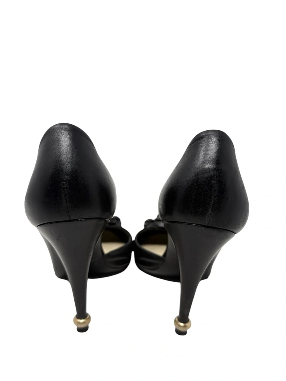 Chanel CC Black Leather Camellia Half D’Orsay Pumps Size 39